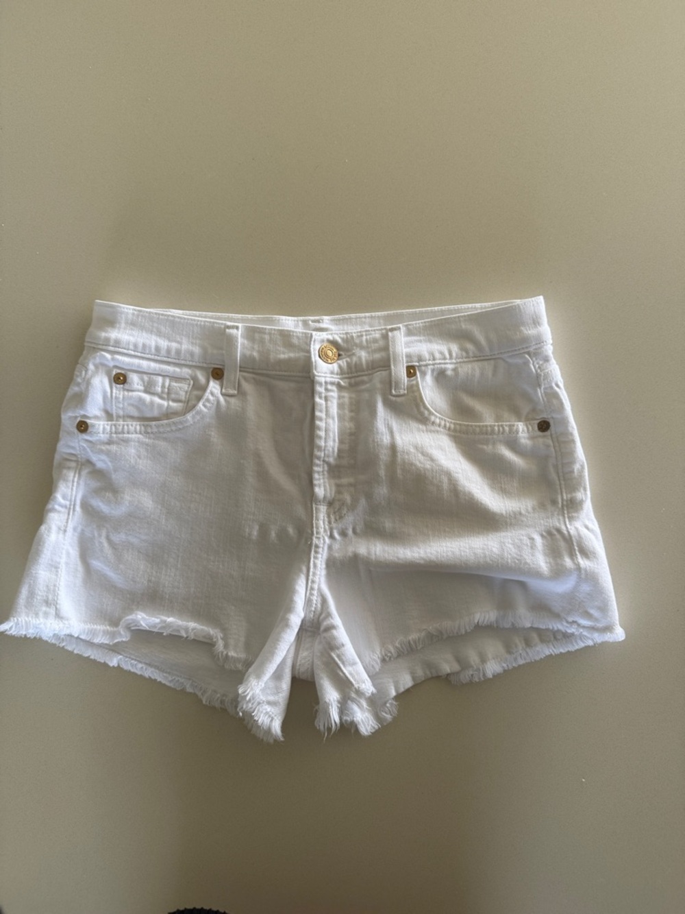 7 For All Mankind White Frayed Hem Denim Shorts